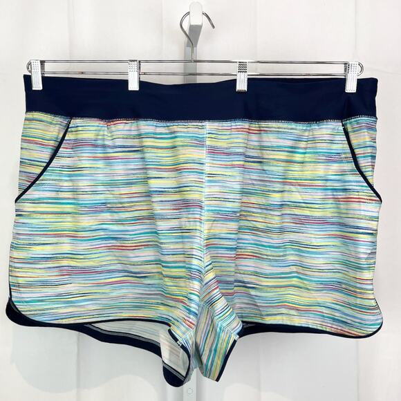 LANDS' END 3" 26W Plus Quick Dry Swim Shorts Lined Stripe Multicolor Green Blue - Picture 1 of 7